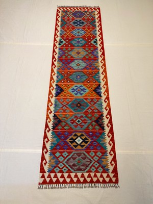 Afgan Halı El Dokuma Afgan Kilim Çift Taraf Kullanım Kök Boya Yolluk 81 x 295 cm