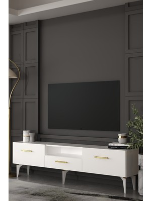 Dekortis Home Dekor 180DHDTSÇ2BA Eros Tv Sehpası,ünitesi Beyaz-Altın