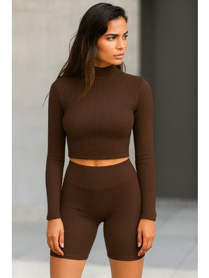 Öz Pamuk Kadın Fitilli Yarım Balıkçı Yaka Kaşkorse Crop Bluz