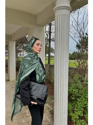 Camellia Scarfs Allica Desen Şal - Yeşil Beyaz