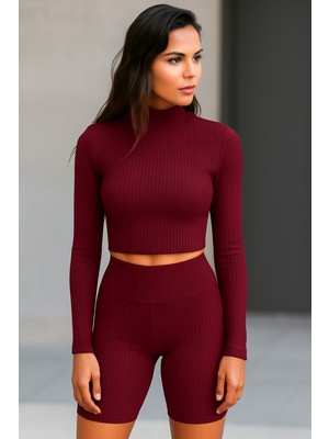 Öz Pamuk Kadın Fitilli Yarım Balıkçı Yaka Kaşkorse Crop Bluz