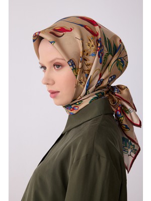 Belli Twill Ipek Eşarp Vizon, Kırmızı, Mavi