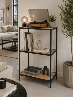 Trendmiz Luccawood 3 Raflı Metal Ahşap Yan Sehpa – Atlantik Çam | 85X45X33 cm