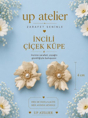 Up Atelier Beyaz Sedefli Incili Çiçek Küpe