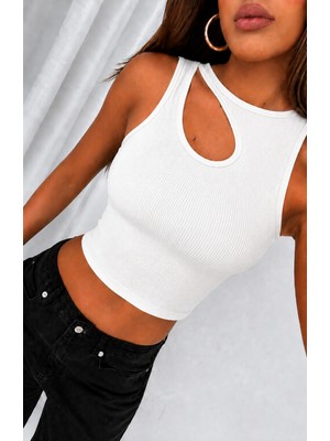 Öz Pamuk Kadın Kaşkorse Damla Dekolteli Crop Bluz
