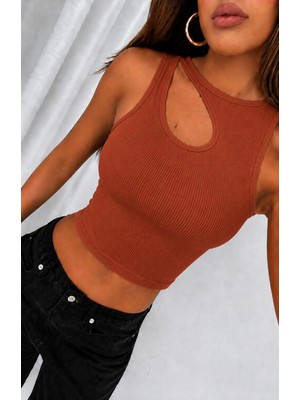 Öz Pamuk Kadın Kaşkorse Damla Dekolteli Crop Bluz