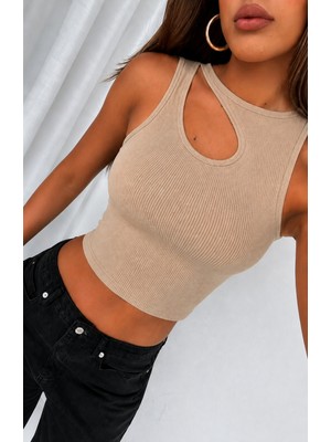 Öz Pamuk Kadın Kaşkorse Damla Dekolteli Crop Bluz