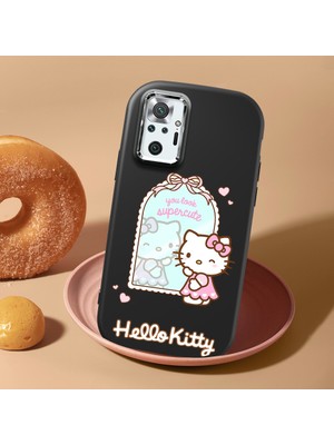 HONTINGA Xiaomi Redmi Note 10 Pro ile Uyumlu Kılıf Kamera Korumalı Düşüme Önleyici Kamera Koruyucu Siyah Yumuşak Silikon Couple Telefon Kılıfı Kitty Desenli K4-0473