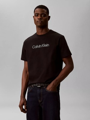 Calvin Klein Erkek Normal Kesim Yuvarlak Yakalı Logo Baskılı Kısa Kollu Siyah T-Shirt LV04LG812G-UB1
