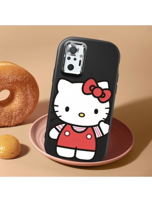 HONTINGA Xiaomi Redmi Note 10 Pro ile Uyumlu Kılıf Kamera Korumalı Düşüme Önleyici Kamera Koruyucu Siyah Yumuşak Silikon Couple Telefon Kılıfı Kitty Desenli K4-0475