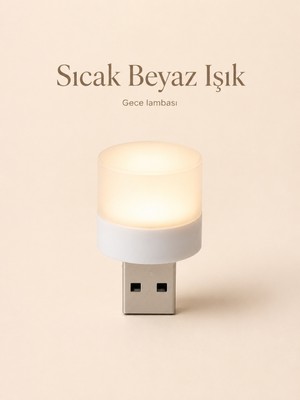 Mini USB LED Gece Lambası Sıcak Beyaz Işık Tak Çalıştır Taşınabilir Kompakt Aydınlatma Laptop Powerbank Şarj Adaptörü Araç Içi Uyumlu
