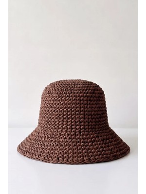 Mollycrush Kadın Kahverengi Hasır Örgü Bucket | Bohem Stil Plaj ve Güneş Şapkası