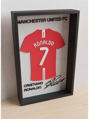 Riva Self Cristiano Ronaldo Manchester United 3D Duvar Tablosu - Futbolcu Imza Tasarımlı 3D Dekoratif Çerçeve