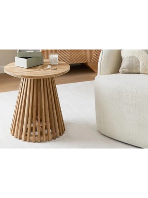 Vivense Side Yuvarlak Çıtalı Yan Sehpa, Naturel