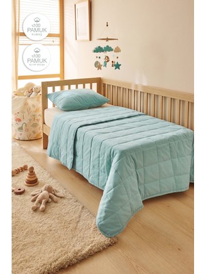 Ocean Home Textile %100 Pamuk Kumaş Kapitoneli Mint Çok Amaçlı Bebek Yatak Örtüsü Seti 1 Adet 100 x 150 / 1 Adet 37 x 47 cm