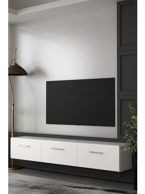 Dekortis Home Dekor 180DHDTDA2BG Eros Duvara Monte Tv Sehpası,ünitesi Beyaz-Gümüş