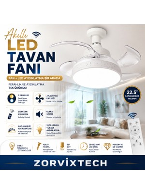 Invisible Akıllı LED Tavan Fanı 22.5'' Katlanabilir Kumandalı Modern Tasarım
