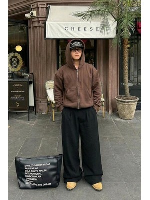 Vladivosto Süper Bol Unisex Yüksek Bel Baggy Oversize Eşofman Ayarlanabilir Stoper Paça Derin Cepli