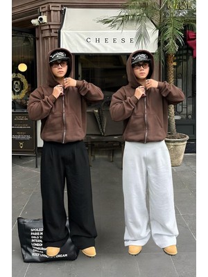 Vladivosto Süper Bol Unisex Yüksek Bel Baggy Oversize Eşofman Ayarlanabilir Stoper Paça Derin Cepli