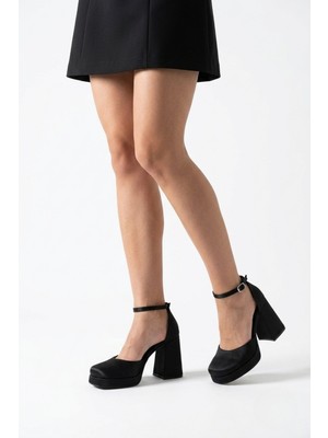 Walkenzo 5333 Kadın Küt Burun 10 cm Kalın Topuk Platform Ayakkabı