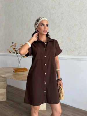 Cey Moda Kadın Gabardin Kumaş Gömlek Elbise