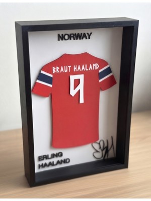Riva Self Erling Haaland Norveç Milli Takımı 3D Duvar Tablosu - Futbolcu Imza Tasarımlı Dekoratif Çerçeve