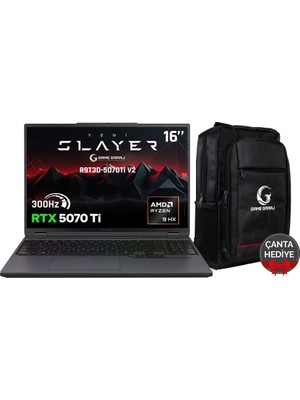 Game Garaj Slayer R9T3D-5070TI V2 C5 Amd Ryzen 9 9955HX3D 32GB Ram 2tb SSD RTX5070TI 16" 300Hz Qhd+ IPS Freedos Gaming Laptop