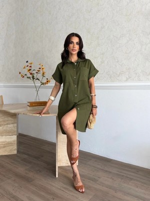 Cey Moda Kadın Gabardin Kumaş Gömlek Elbise