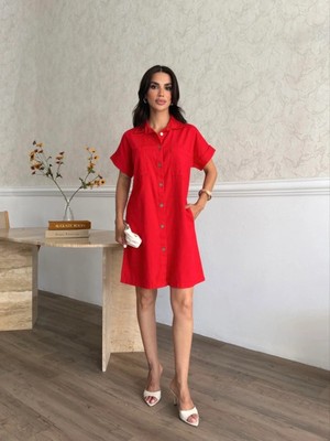 Cey Moda Kadın Gabardin Kumaş Gömlek Elbise