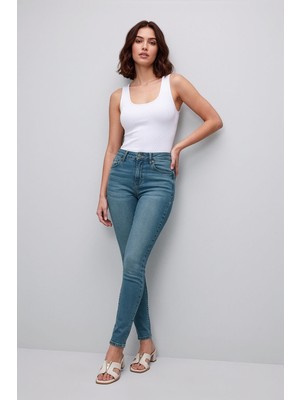 Kadın Yüksek Bel Mavi Skinny Jean Pantolon