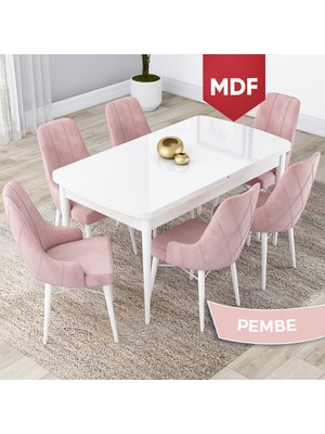 Canisa Concept Lia Serisi, MDF 80 x 132 cm Açılabilir Mutfak Masa Takımı, Beyaz Masa 6 Sandalye