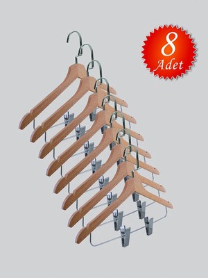 NYN Ahşap (Lama Gümüş Kanca) Mandallı Etek, Pantolon, Bluz, Askısı 8 Adet