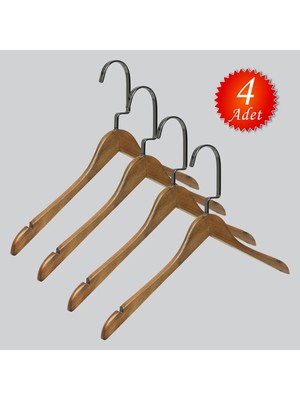 NYN Ahşap (Siyah Nikel Kanca) Gömlek, Tshirt, Bluz, Elbise Askısı 4 Adet