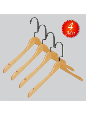 NYN Ahşap (Siyah Nikel Kanca) Gömlek, Tshirt, Bluz, Elbise Askısı 4 Adet