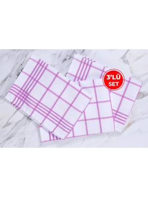 Vivense Waffle Desen Üçlü Pembe Mutfak Kurulama Bezi, 50X70CM
