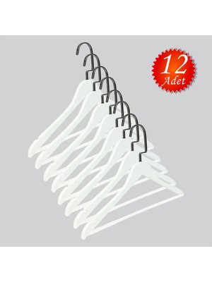 NYN Ahşap Barlı (Siyah Nikel Kanca) Gömlek, Tshirt, Bluz, Elbise Askısı 12 Adet