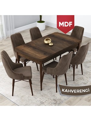 Canisa Concept Lia Serisi, MDF 80 x 132 cm Açılabilir Mutfak Masa Takımı, Barok Ahşap Desen Masa 6 Sandalye