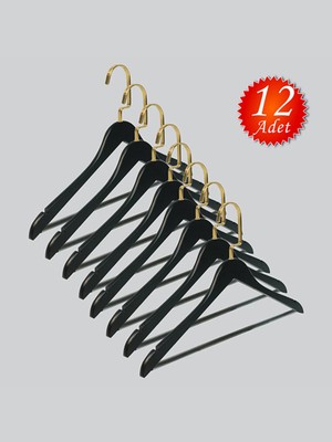 NYN Ahşap M001-BARLI (Gold Kanca Lama) Gömlek, Pantolon Elbise Askısı 12 Adet