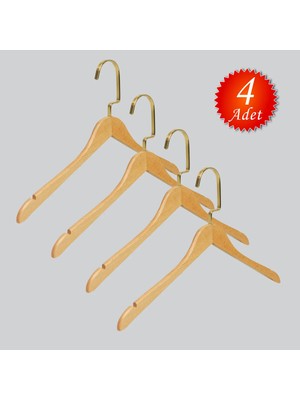 NYN Ahşap (Gold Kanca Lama) Elbise, Bluz, Gömlek Askısı Naturel Renk 4 Adet
