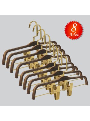 NYN Ahşap 8178 (Gold Kancalı Lama) Mandallı Etek Pantolon Askısı 8 Adet