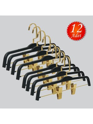 NYN Ahşap 8178 (Gold Kancalı Lama) Mandallı Etek Pantolon Askısı 12 Adet