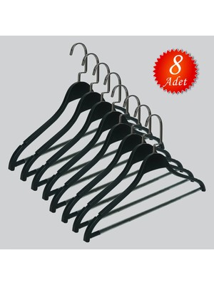 NYN Ahşap (Siyah Nikel Kanca) Barlı Etek, Pantolon, Kombin, Askısı 8 Adet