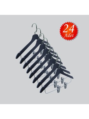 NYN Ahşap (Lama Gümüş Kanca) Mandallı Etek, Pantolon, Bluz, Askısı 24 Adet