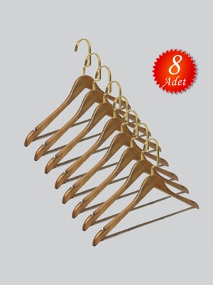 NYN Ahşap M001-BARLI (Gold Kanca Lama) Gömlek, Pantolon Elbise Askısı 8 Adet