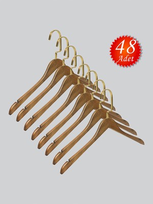 NYN Ahşap M001-Ç (Gold Kanca Lama) Gömlek, Tshirt, Bluz, Elbise Askısı 48 Adet