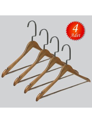 NYN Ahşap Barlı (Siyah Nikel Kanca) Gömlek, Tshirt, Bluz, Elbise Askısı 4 Adet