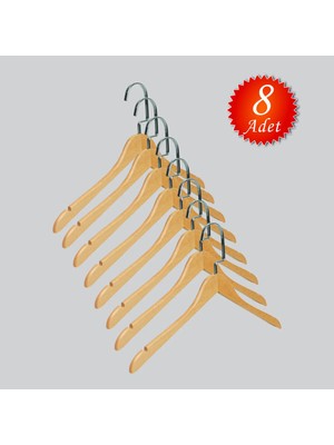 NYN Ahşap M001-Ç (Gümüş Kanca Lama) Gömlek, Tshirt, Bluz, Elbise Askısı 8 Adet
