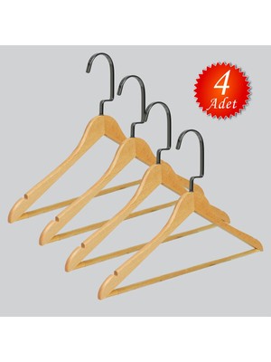 NYN Ahşap Barlı (Siyah Nikel Kanca) Gömlek, Tshirt, Bluz, Elbise Askısı 4 Adet