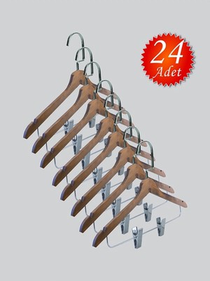NYN Ahşap (Lama Gümüş Kanca) Mandallı Etek, Pantolon, Bluz, Askısı 24 Adet