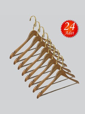 NYN Ahşap M001-BARLI (Gold Kanca Lama) Gömlek, Pantolon Elbise Askısı 24 Adet